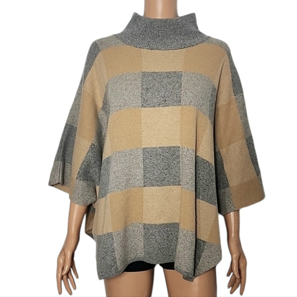 Note di Anita Womens Plaid Merino Wool Cashmere Blend Poncho Sweater One Size
